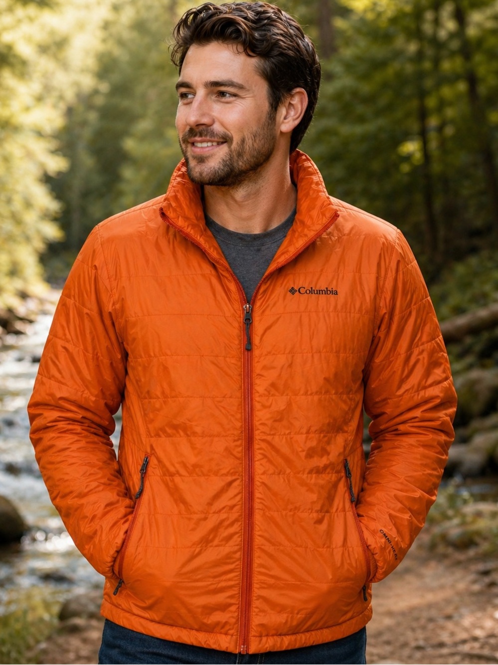 Columbia Omni-Heat Insulated Jacket Orange Puffer Coat Mens Medium